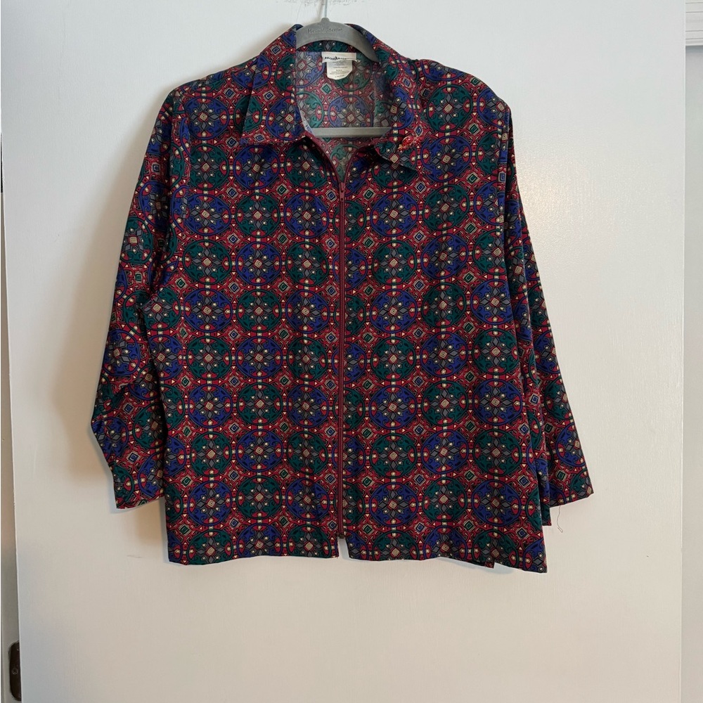 Vintage Bonworth Multicolor Patterned Jacket with Red Hat Pin